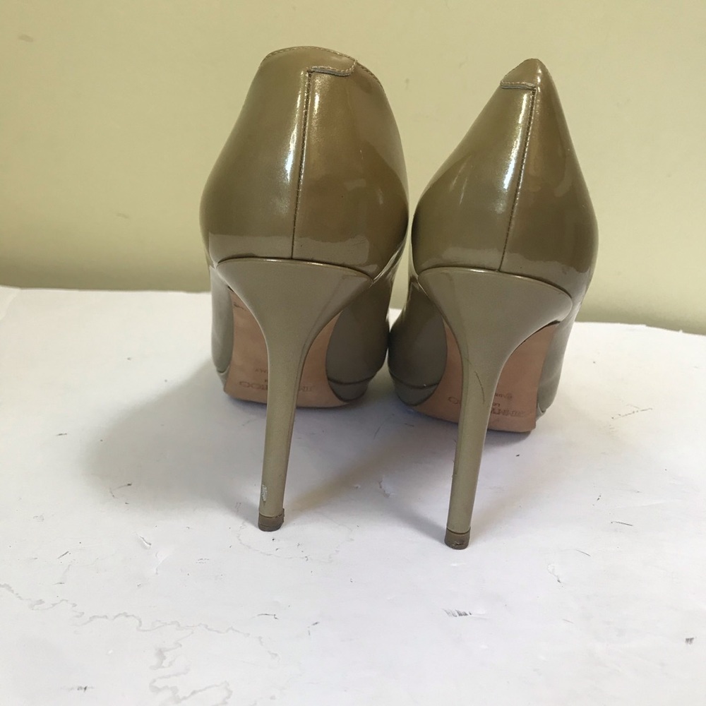 Jimmy Choo Patent Beige Platform Heels Pumps Shoes Almond Toe Wedge Heel Sexy - Picture 14 of 16